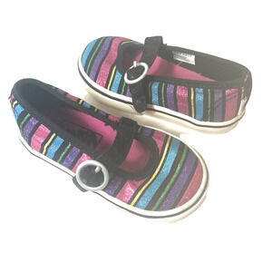 Vans Shoes Toddler Girls 5.5 Multicolor Glitter Striped Comfort Casual Mary Jane